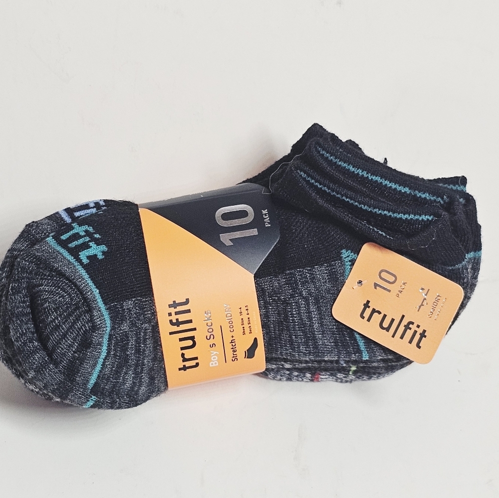 TruFit Boys 10pk Athletic Ankle Socks Stretch Cooldry Socks Size 6-8.5 NEW